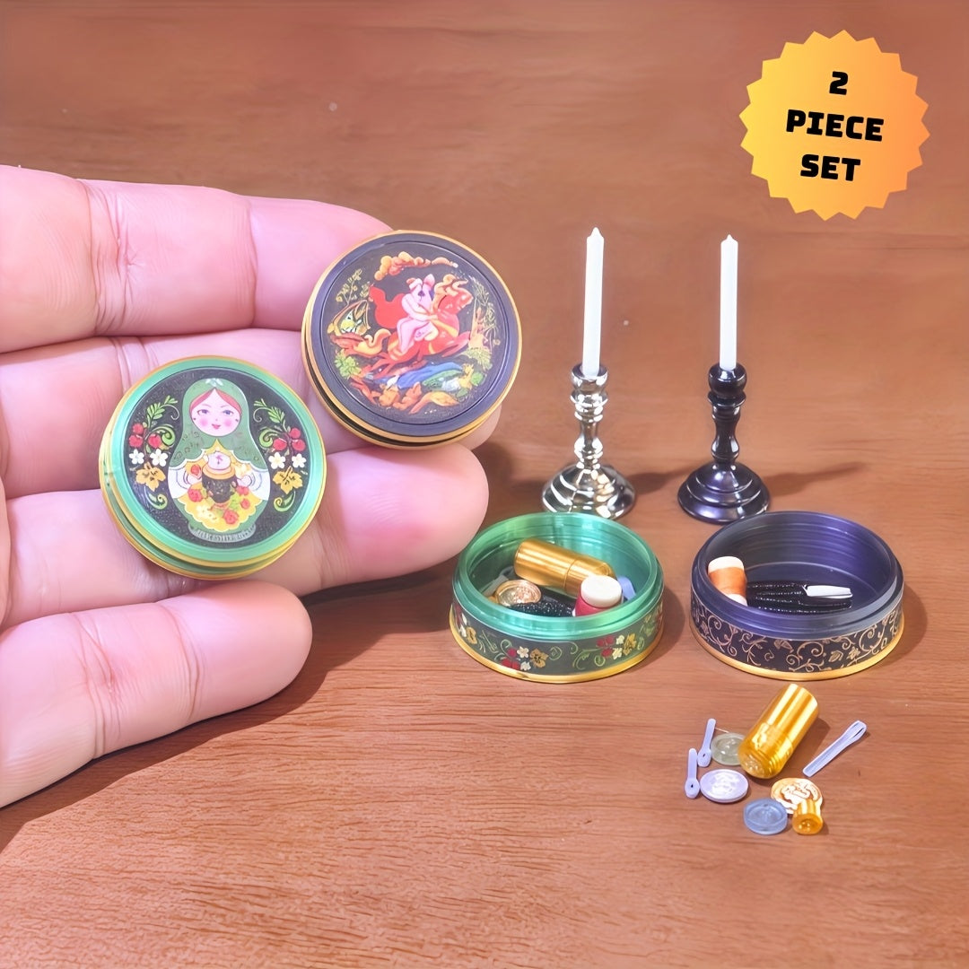 1:6 Scale Sewing Box & Candlestick Set Vintage Style Dollhouse Accessories