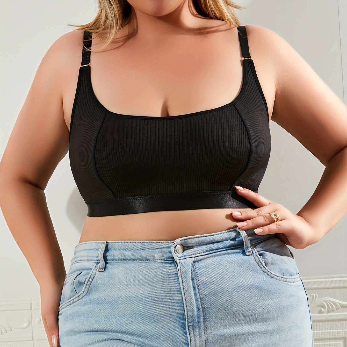 Plus Size Solid Ribbed Cut Out Bralette