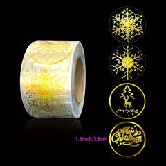 500 pcs 1.5in 3 Round Transparent Golden Christmas Self-adhesive Sticker