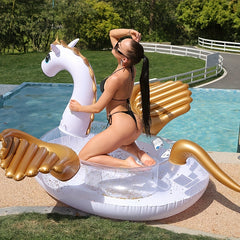 Large Unicorn Swimming Float Golden Wings Adult Pool Party Bed