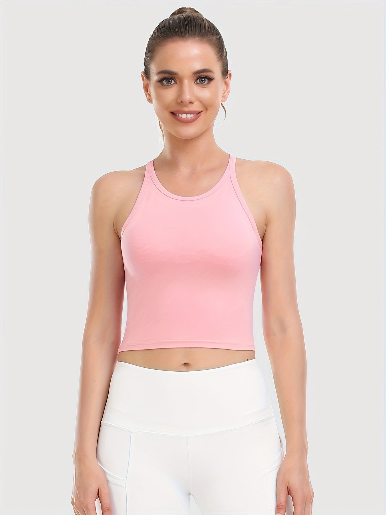 Solid Sleeveless Stretchy Tank Top Workout Gym Cropped Top
