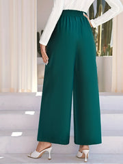 Solid Wide Leg Pants Paper Bag Waist Casual Women's Clothing