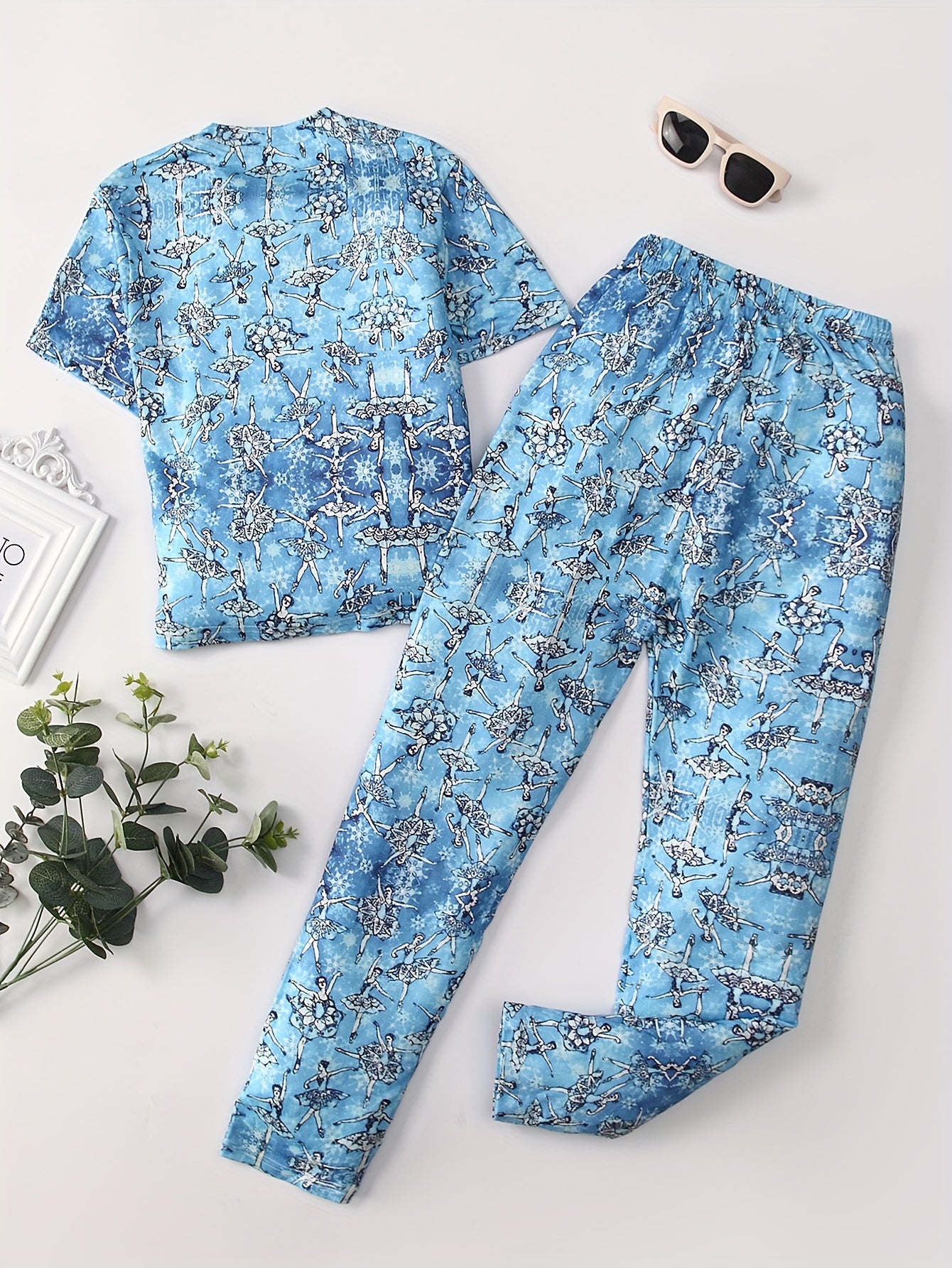 Ballet Girl Allover Print Kid's Pajamas 2pcs Set Comfy PJ Girl's Loungewear