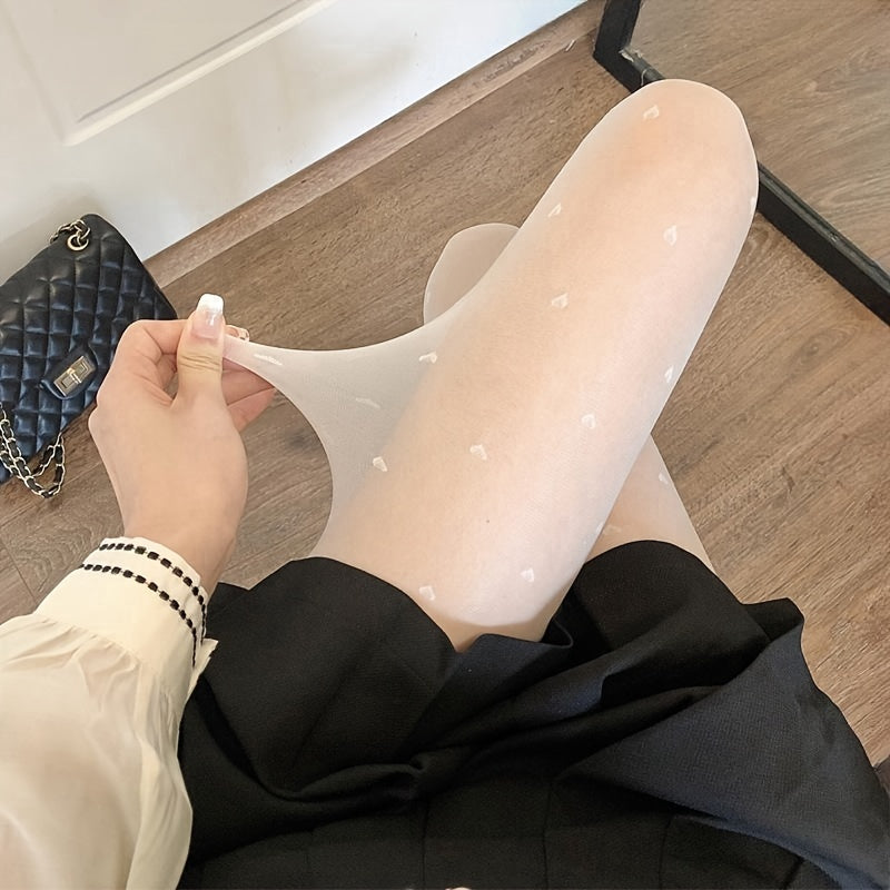 Heart Pattern Pantyhose High Waist Semi Sheer Footed Pantyhose