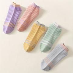 5 Pairs Women's Striped Ankle Socks Low Cut Soft Lightweight Stockings