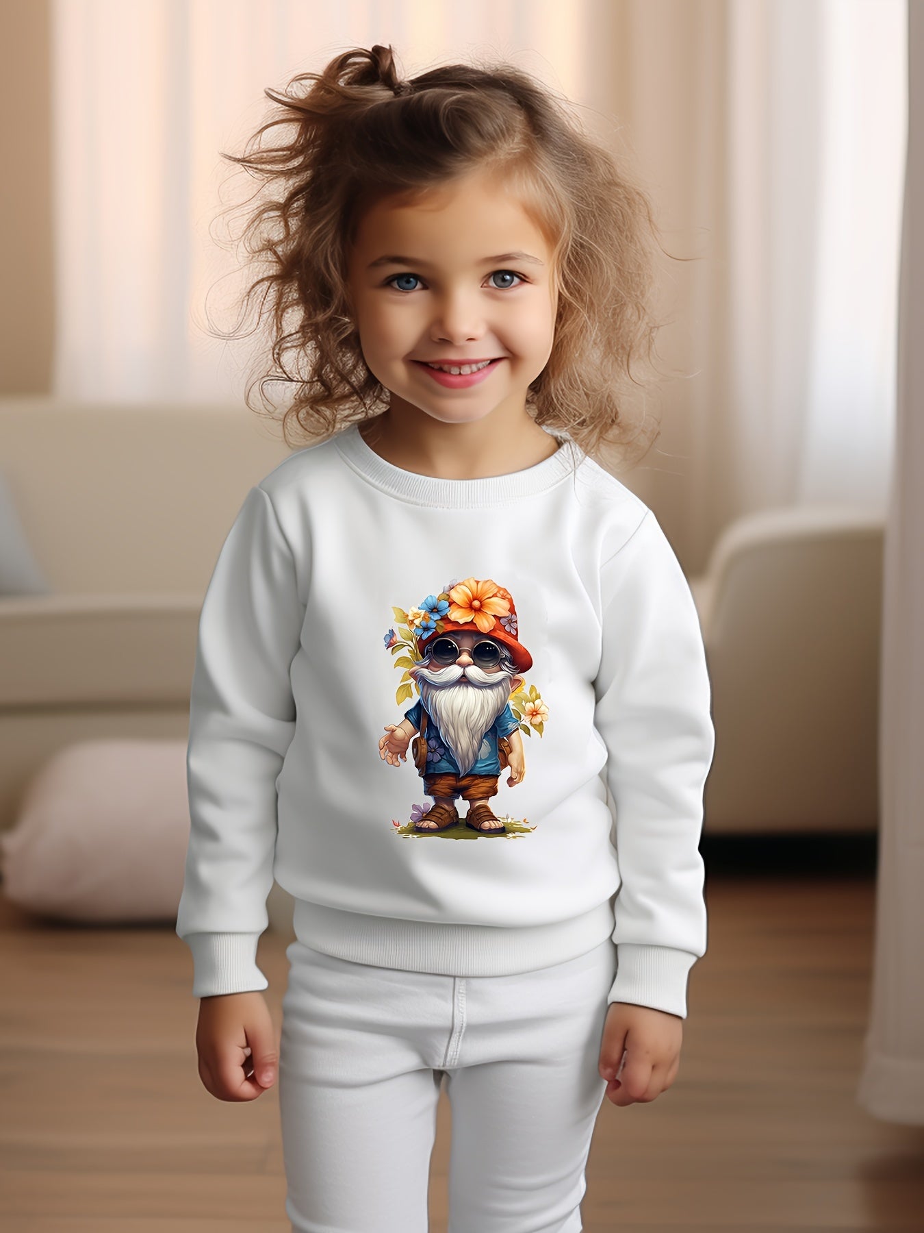 Girls Pattern Print Sweatshirt Casual Pullover for Fall Winter
