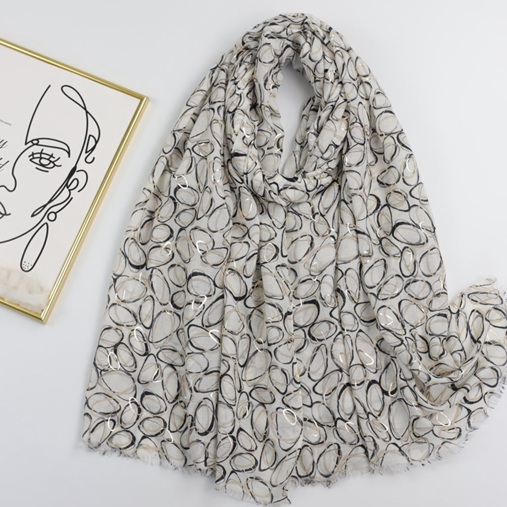 Stone Pattern Scarf with Frayed Edge for Women