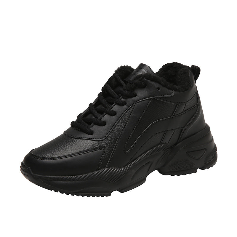 Women's Waterproof Faux Leather Chunky Sneakers - Comfortable Thick Bottom Shoes