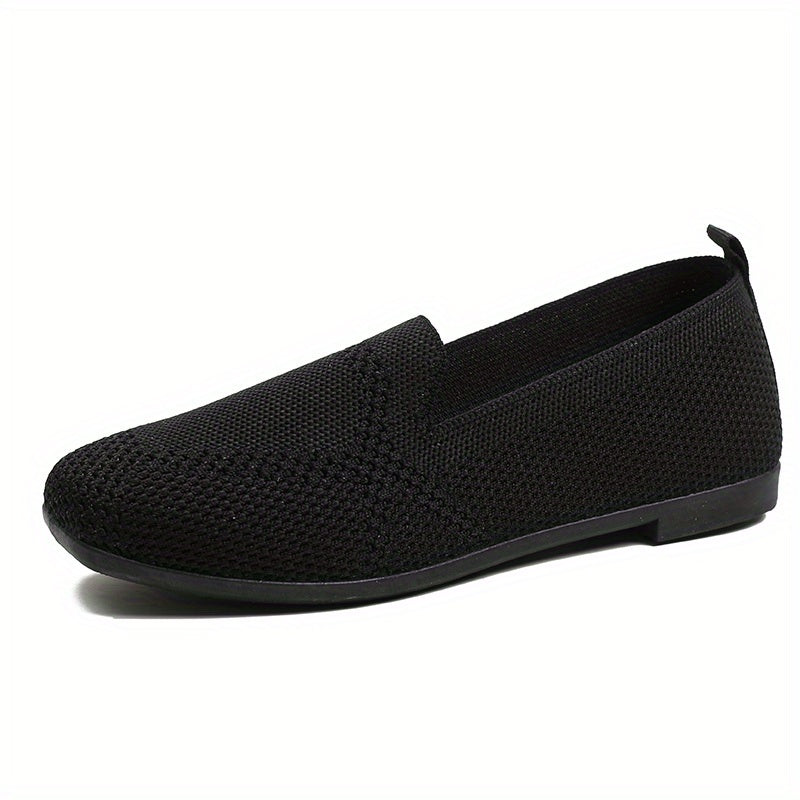 Women's Flying Woven Flat Shoes Square Toe Slip On Lightweight Walking Shoes