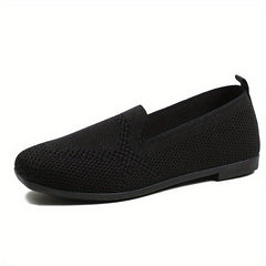 Women's Flying Woven Flat Shoes Square Toe Slip On Lightweight Walking Shoes