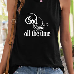 Letter Print Sleeveless Sports Vest Round Neck Casual Tops