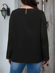 Chevron Print Mesh Ruched Long Sleeve Top