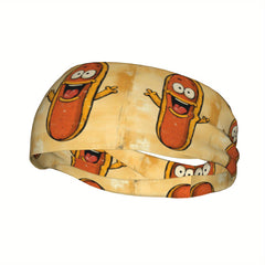 Fun Hot Dog & Burger Sports Headband Sweat Wicking Stretchy Polyester