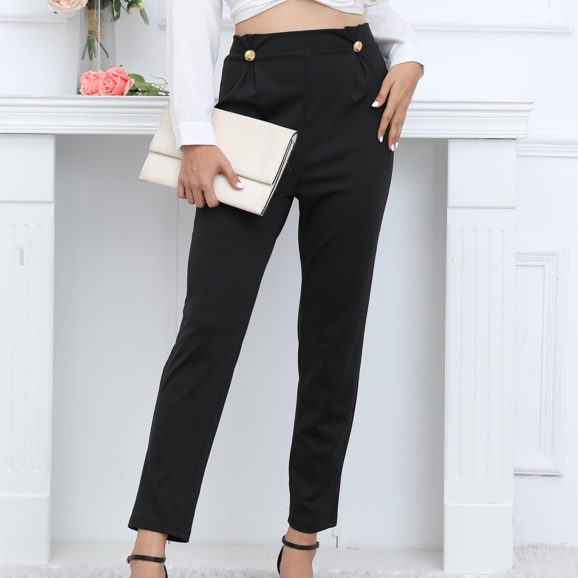 High Waist Straight Leg Trouser Casual Pants for Women