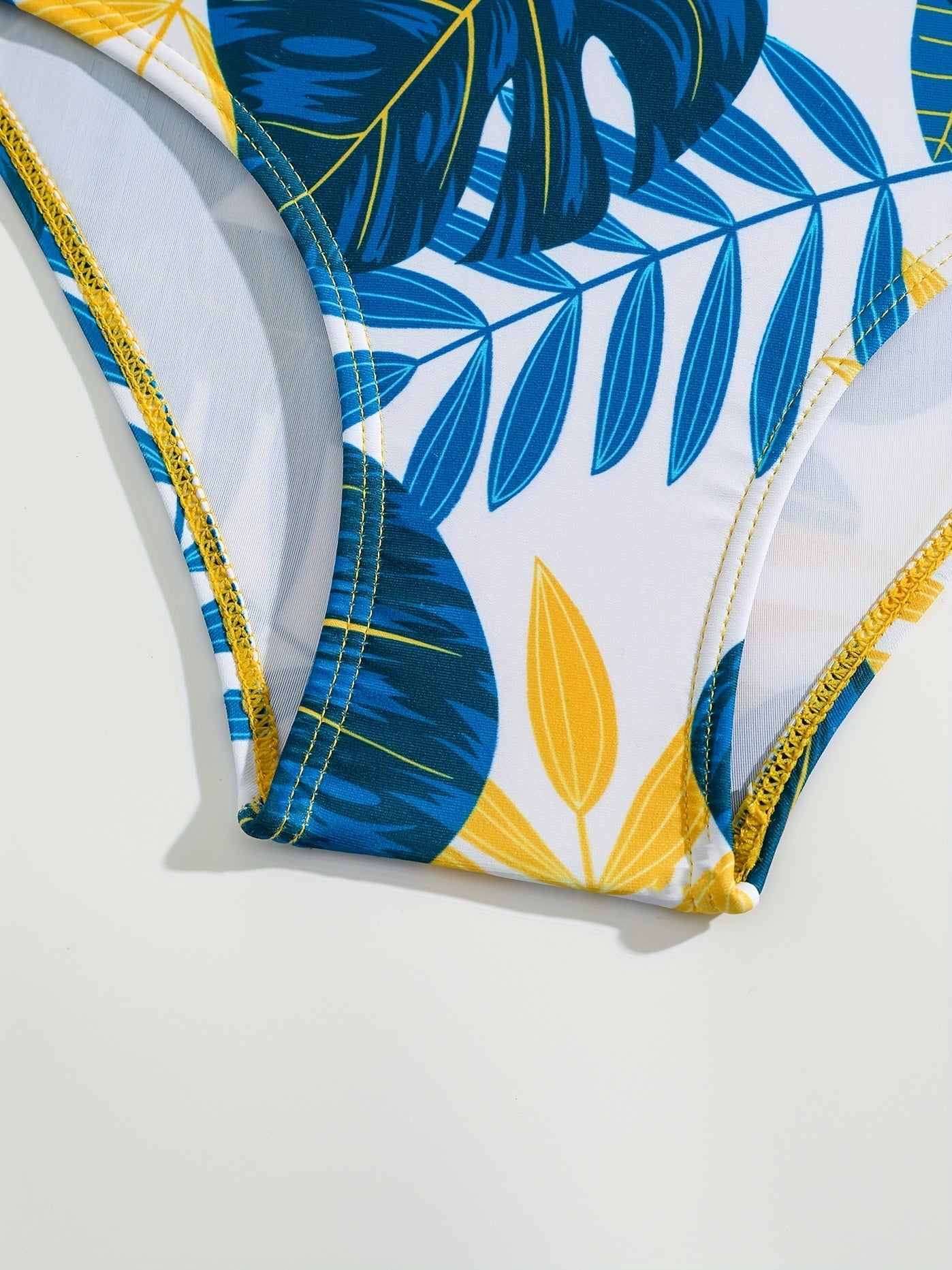 2pc Tropical Leaf Print One Piece Swimsuit & Cover Up Kimono