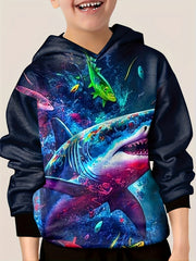 3D Lizard Shark Print Hoodie For Kids Casual Pullover Hooded Long Sleeve Top