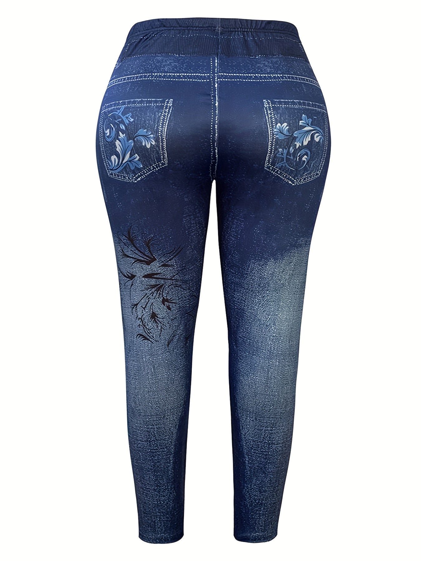 Floral & Denim Print High Rise Leggings