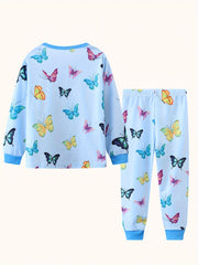 Girls Butterfly Print Pajamas Set Long Sleeve Top & Pants