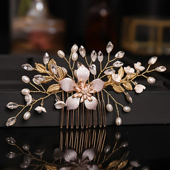 Bohemian Wedding Bridal Wreath Comb Faux Pearl Golden Hair Vine Accessory