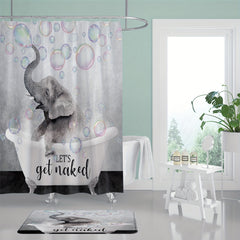 Waterproof Elephant Shower Curtain Set with Memory Foam Mat and Non Slip Rug