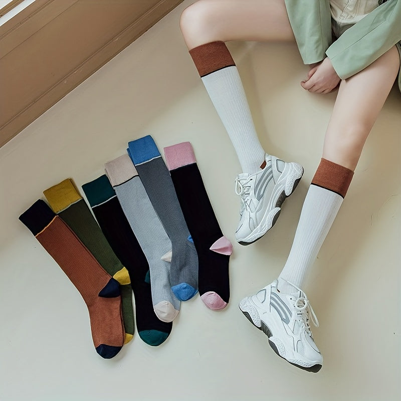 Colorblock Sports Calf Socks Knee High Women's Stockings