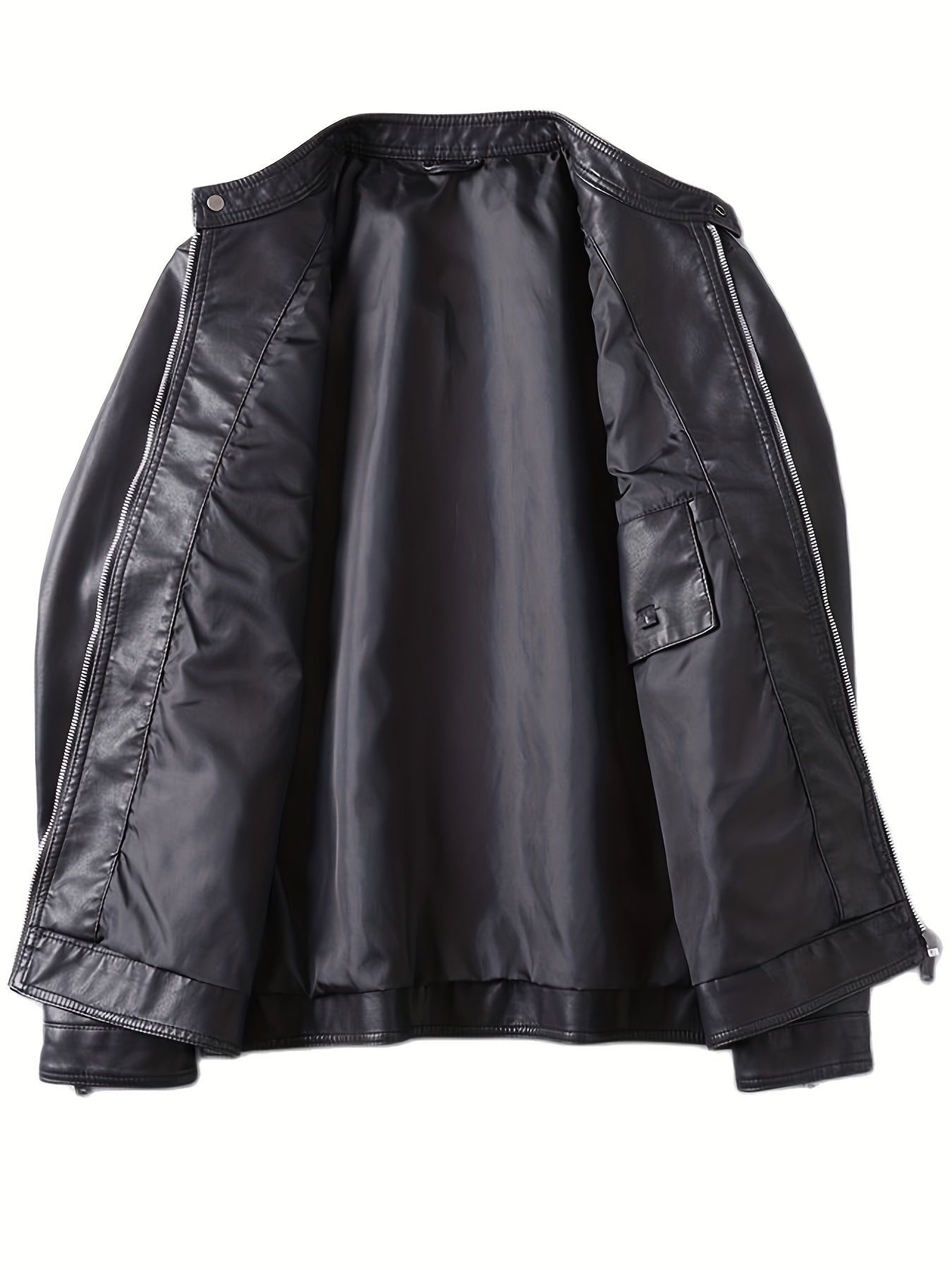 PU Biker Jacket Men's Casual Zip Up Faux Leather Jacket For Fall Winter