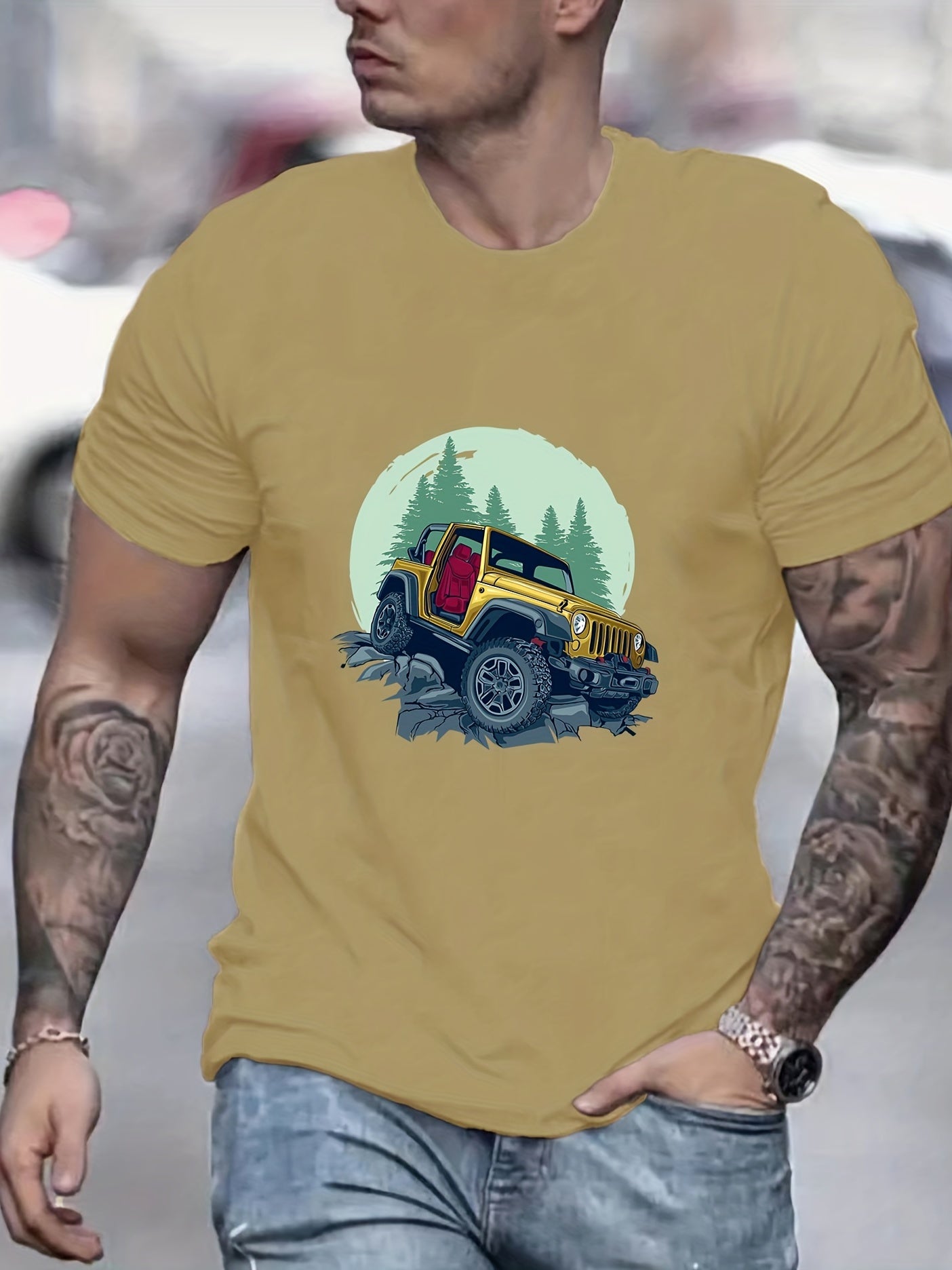 Car Print Men's Graphic Crew Neck Active T shirt Casual Comfy Tees