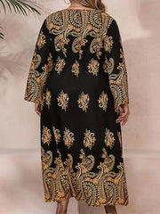 Boho Dress Paisley Print Long Sleeve Maxi Dress