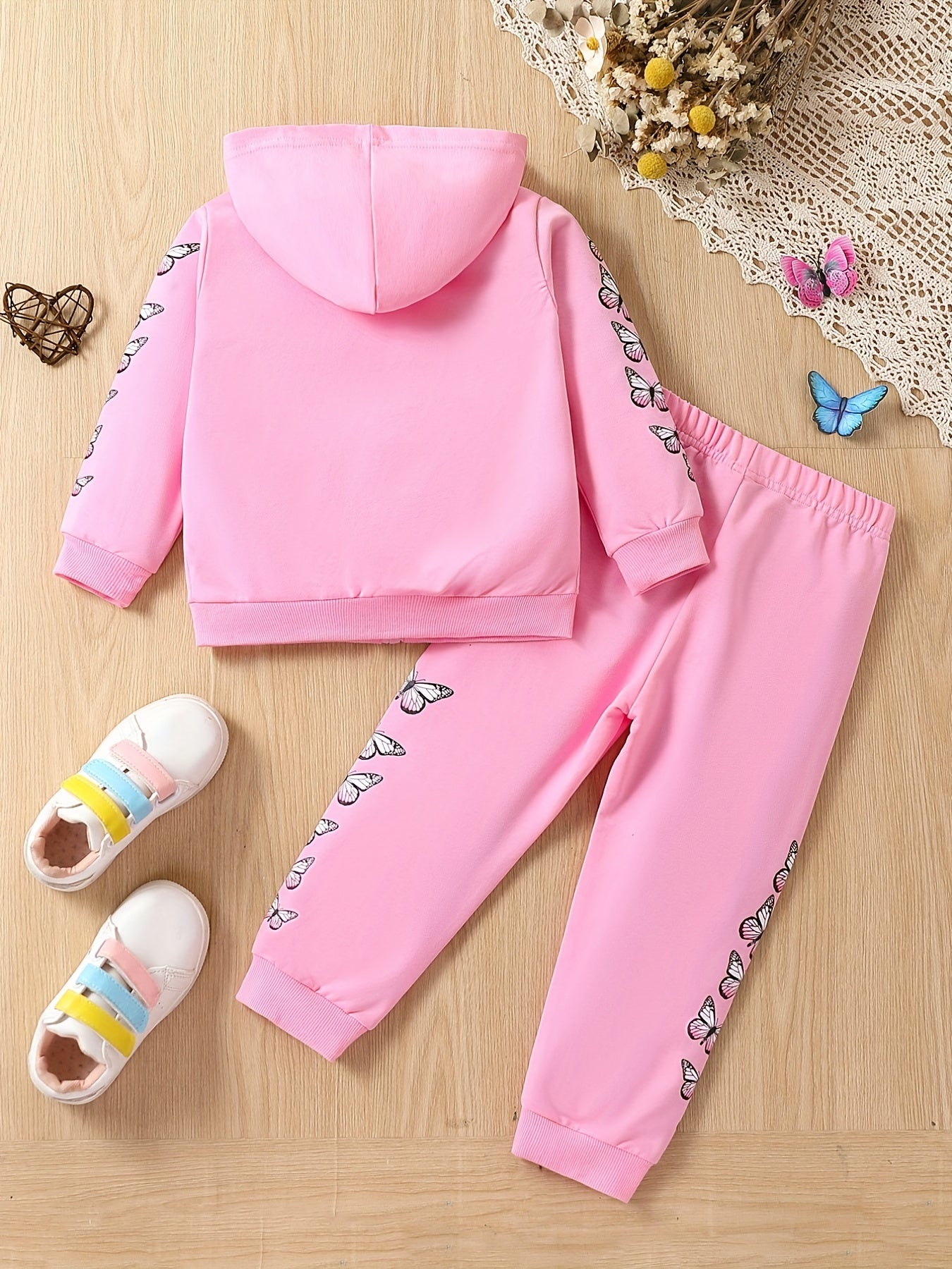 Girls 2pcs Hoodie Top & Sports Trousers Butterfly Print