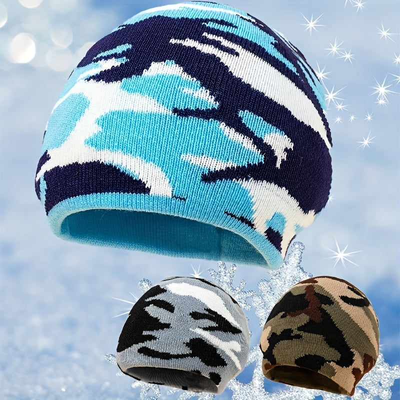 Neutral Camouflage Knitted Hat For Children
