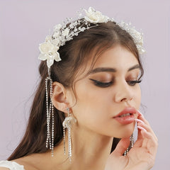 Crystal Bridal Jewelry Headband Rhinestone Flower Hairband Set