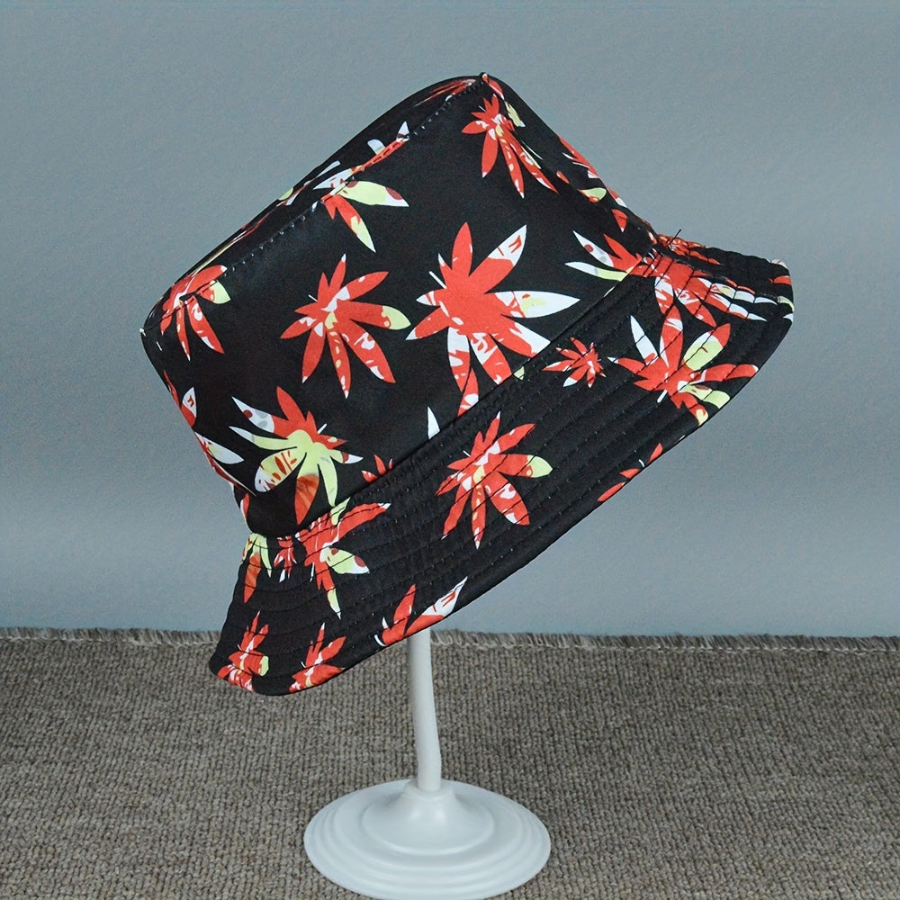Red Leaves Print Bucket Hat Sun Protection Fisherman Cap