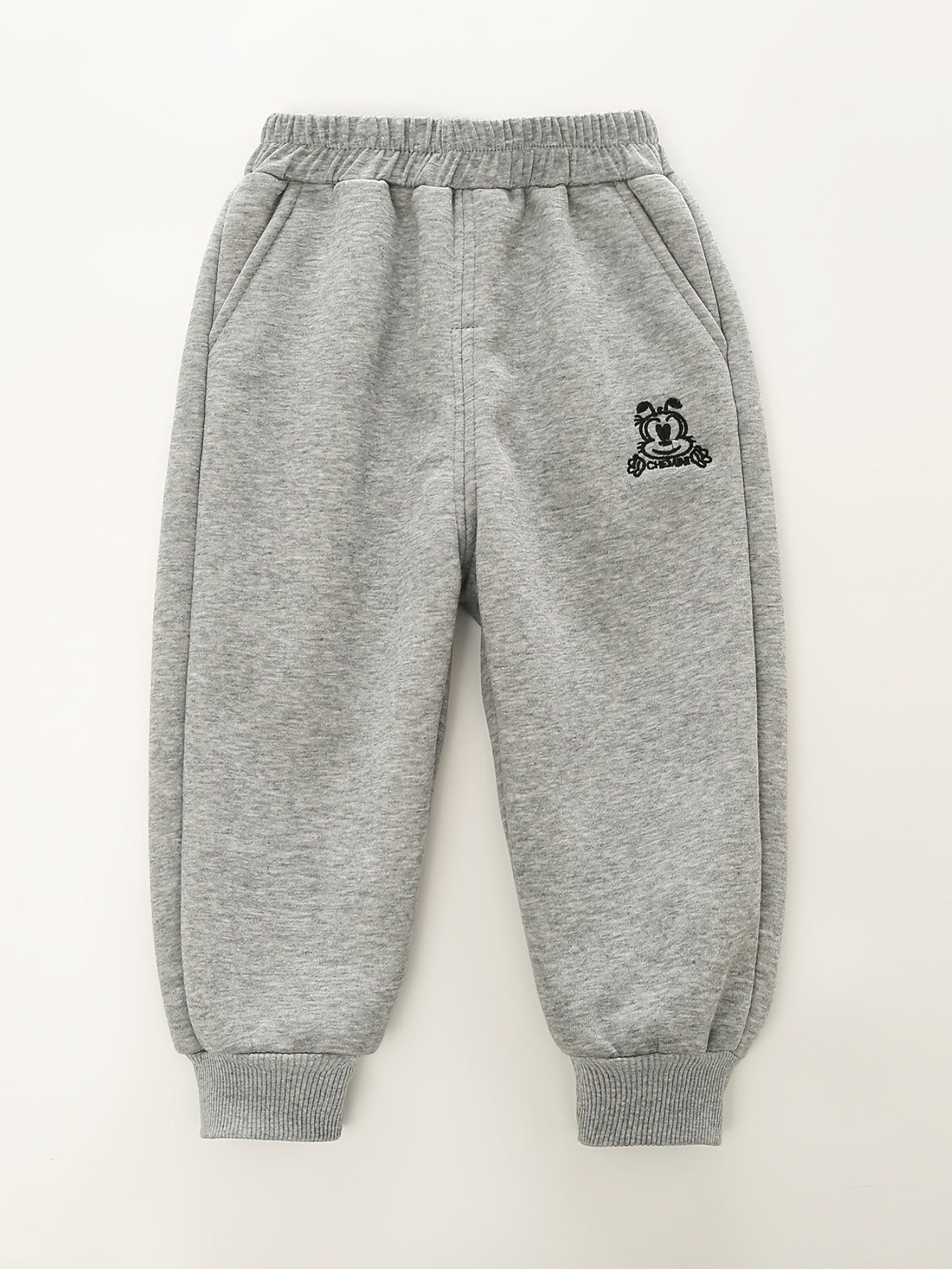 Boys Cartoon Embroidered Fleece Thermal Sweatpants