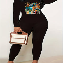 Thanksgiving Casual Outfit 2 Piece Set V Neck Top & Leggings