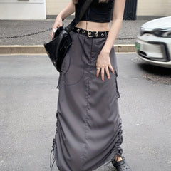 Drawstring Ruched Cargo Skirt with Flap Pockets