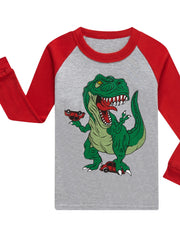 Boys Dino Print Long Sleeve Pajama Set - 2pcs