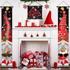 Christmas Hanging Banner Porch Sign Santa Claus Christmas Tree Gift Banner