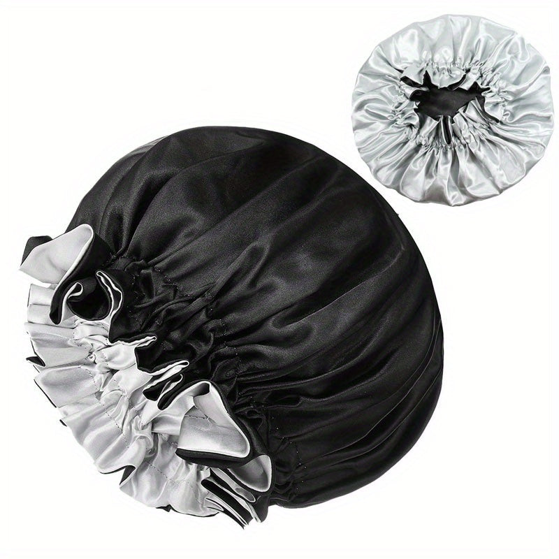 Solid Silk Satin Bonnet Elastic Night Cap for Women
