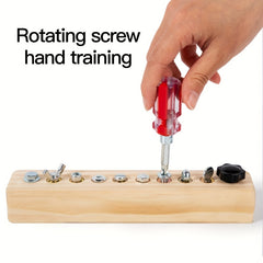 Wooden 10 Hole Screw Busy Board for Toddlers with Colorful Screws & Tools