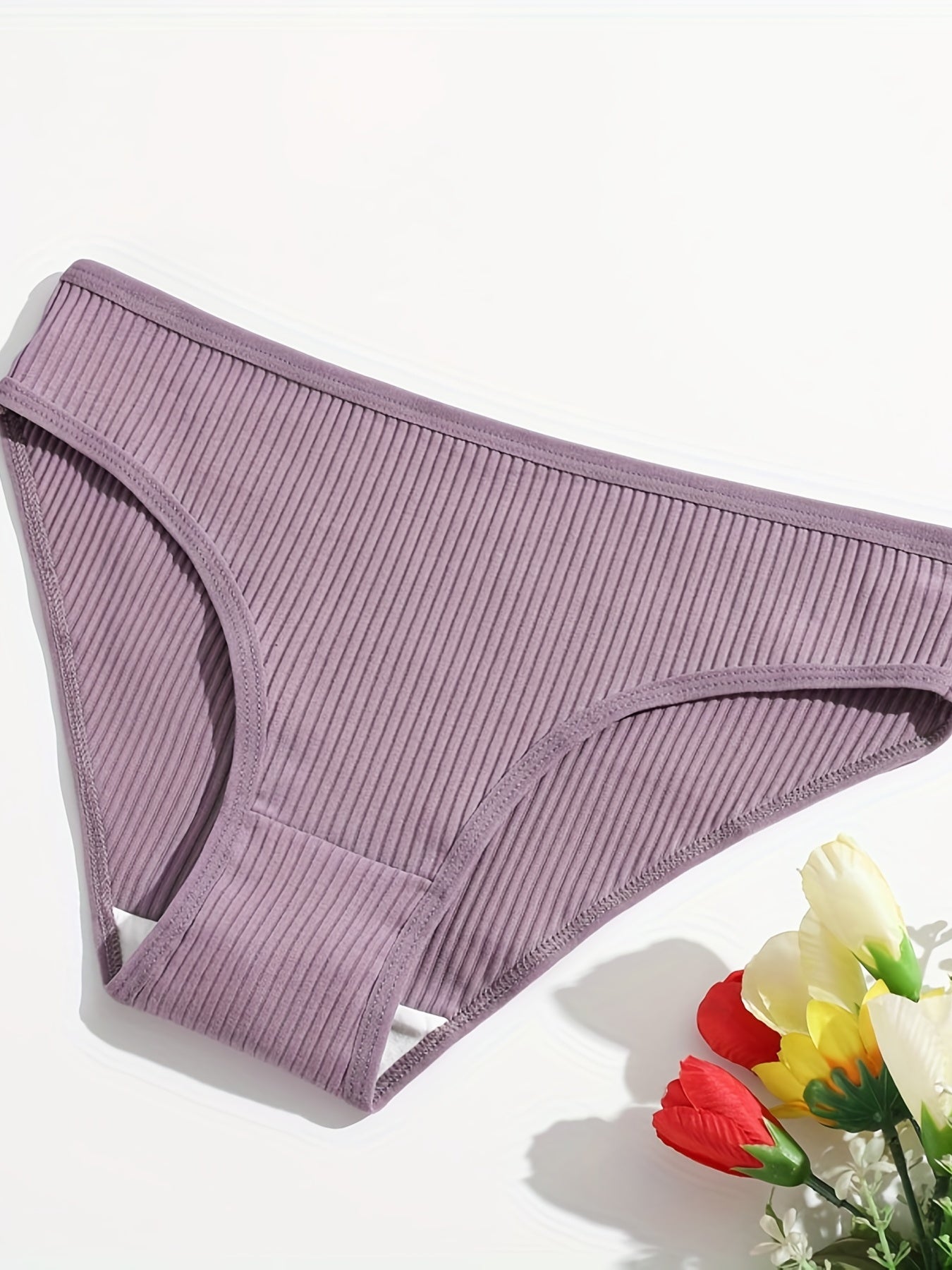 4pcs Ribbed Briefs Comfy Stretchy Intimates Panties Women's Lingerie