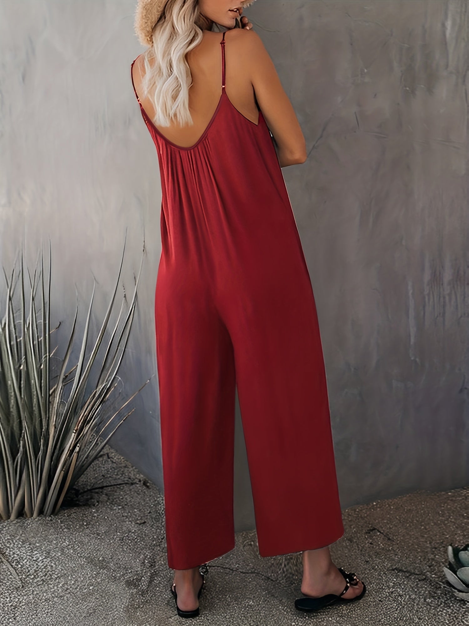 Solid Ruched Spaghetti Strap Jumpsuit