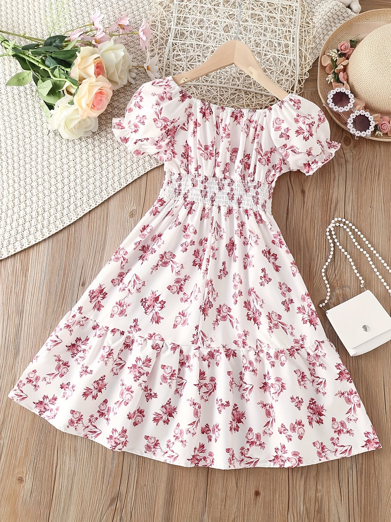 Kid Girls Floral Graphic A line Dress For Party Holiday Kids Summer Clothes