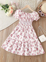 Kid Girls Floral Graphic A line Dress For Party Holiday Kids Summer Clothes