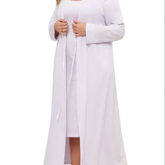 Solid Round Neck Cami Dress & Long Sleeve Tie Front Robe Pajama Set