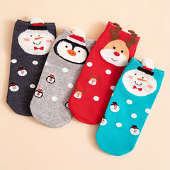 4 Pairs Cartoon Christmas Print Socks Women's Stockings