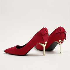 Women's Bowknot Suedette Pattern Stiletto Heel Slip On Shoes