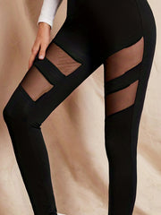 Mesh Stitching Skinny Leggings Casual Lifting Stretchy Leggings