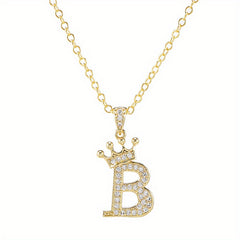 English Alphabet Crown Necklace Pendant with Zircon Inlay Clavicle Chain