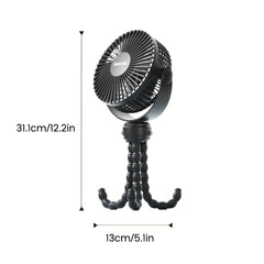 Portable Stroller Fan Clip-On 3 Speed Rechargeable 360 Rotate Handheld Desk Fan