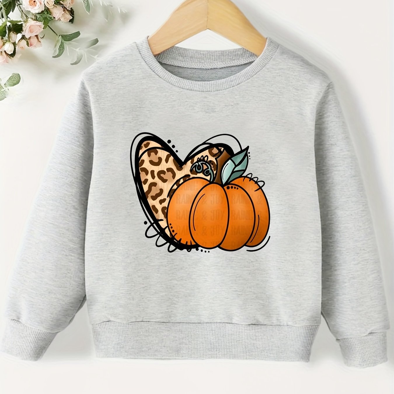 Leopard Heart Pumpkin Print Sweatshirt Top for Girls